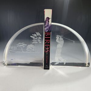 Lucite Golf Bookends Wintrade of Beverly Hills CA -Golfer Gift MCM Office Decor
